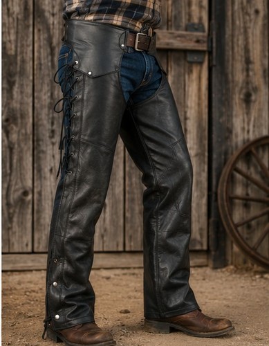 Handmade black leather chaps - black,